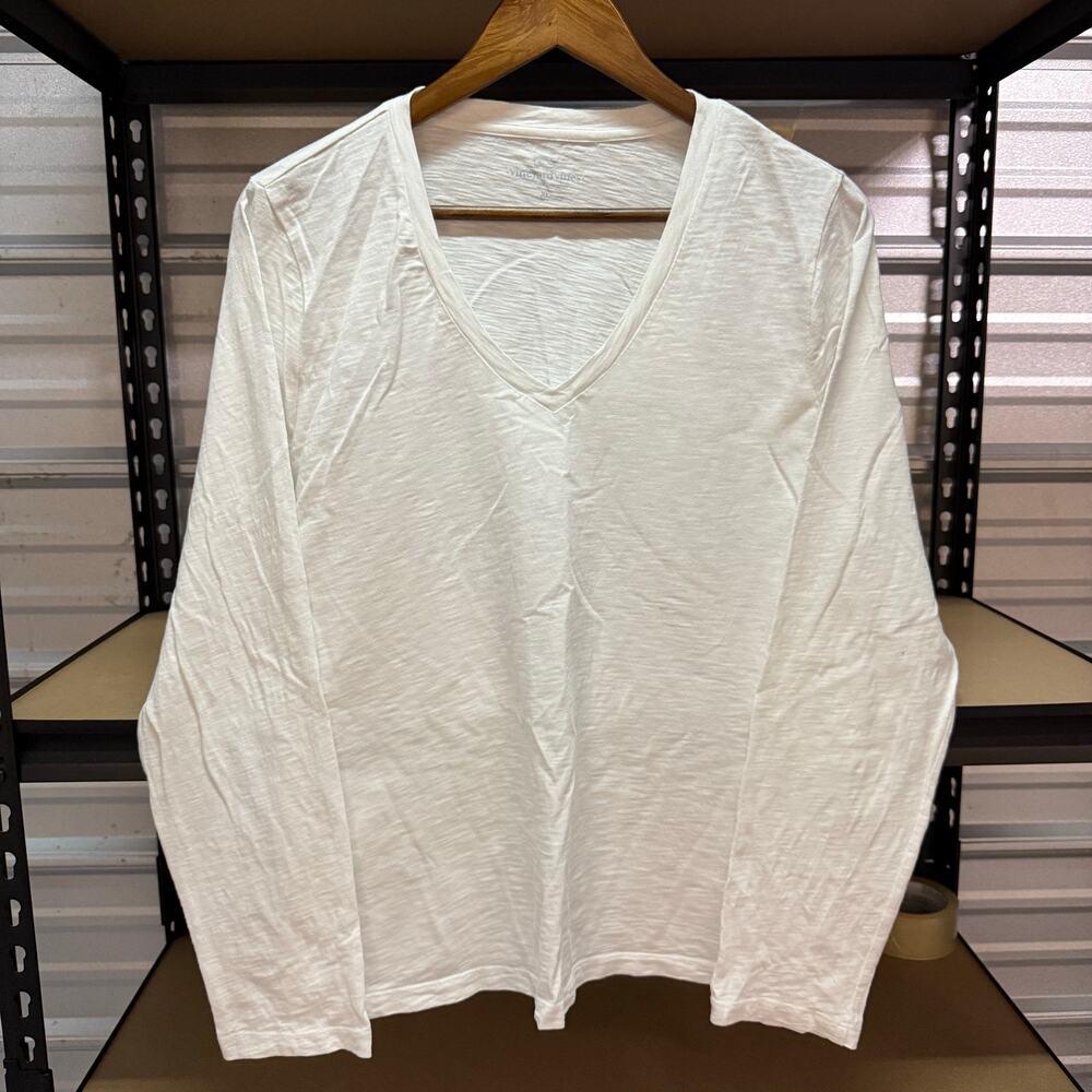 Vineyard Vines White Long Sleeve V Neck Tee Womens Size XL